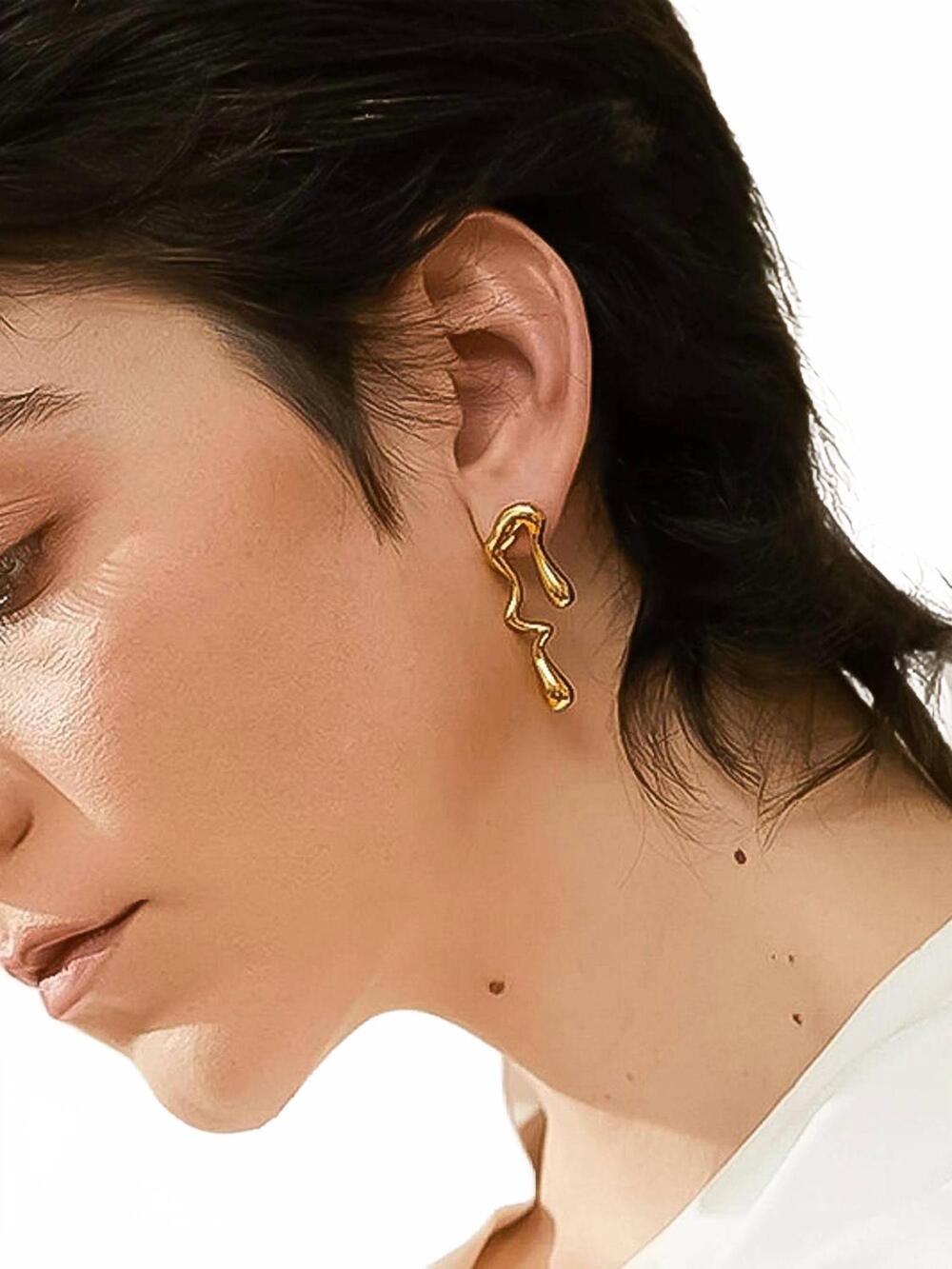 NEW FLANERIE BY MAIQ women's roma non-tarnish mismatch melted earring in yellow - Picture 4 of 4
